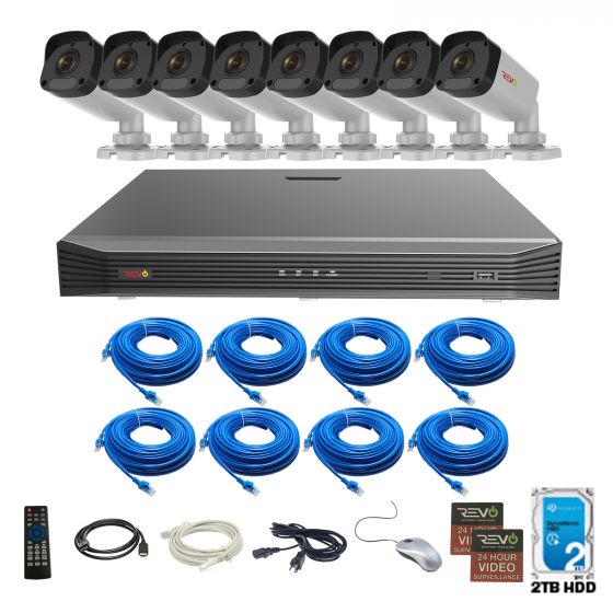 REVO ULTRA 16CH IP Video Surveillance System, 16 CH 4K NVR, 2TB HDD, 8x 4 Megapixel Indoor/Outdoor IR Bullet Cameras