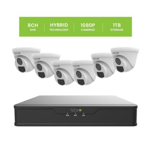 REVO Hybrid 8CH DVR, 1TB and 1080p Indoor/Outdoor 6 Turret Cameras