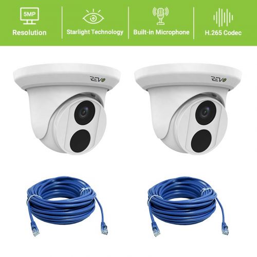 REVO ULTRA 5MP Starlight Indoor/Outdoor Fixed Lens Turret Camera w/ 100' CAT5e Cable (Pack of 2)