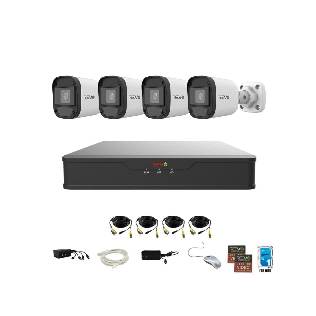 REVO Hybrid 8CH DVR, 1TB and 1080p Indoor/Outdoor IR Bullet Cameras